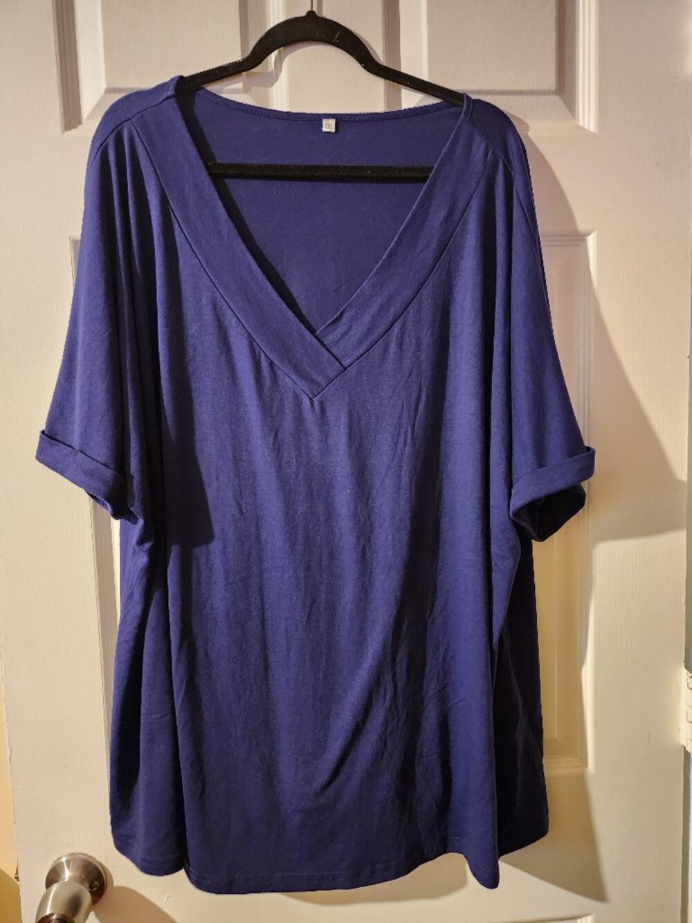 Women's 4XL Royal Blue V-Neck Tunic Top | Short Sleeve Plus Size Blouse